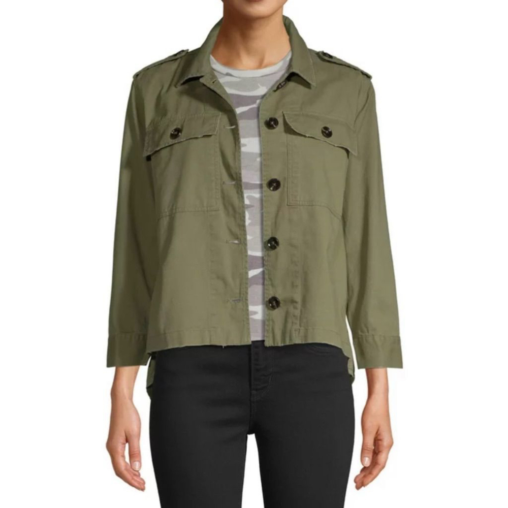 Alexander Jordan Green Military Style Jacket with pockets Button up Fray Size L